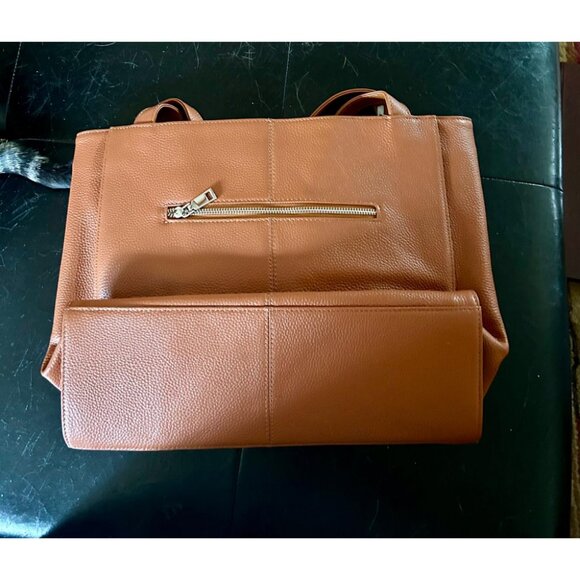 🆕Women Cognac Brown Genuine Leather Work Shoulder Laptop Compartment Handbag - Picture 2 of 10